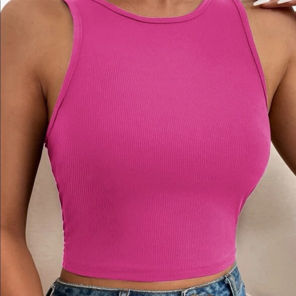 Shein pink ribbed crop top size M